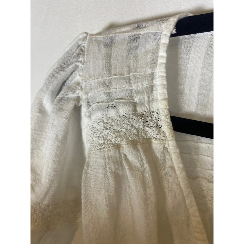 Zara XS Ivory Peasant Crop Top Lace Smocked Boho Cottagecore Blouse Milkmaid